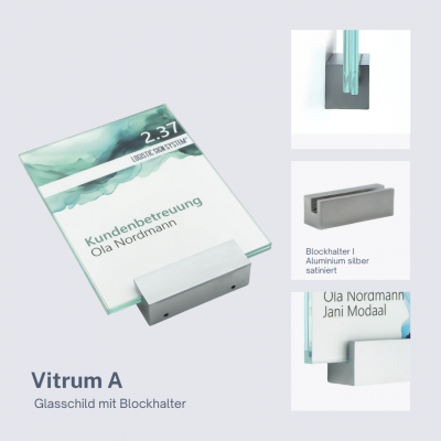 Türschild VITRUM A  Glasschild für Büro 130 170 mm